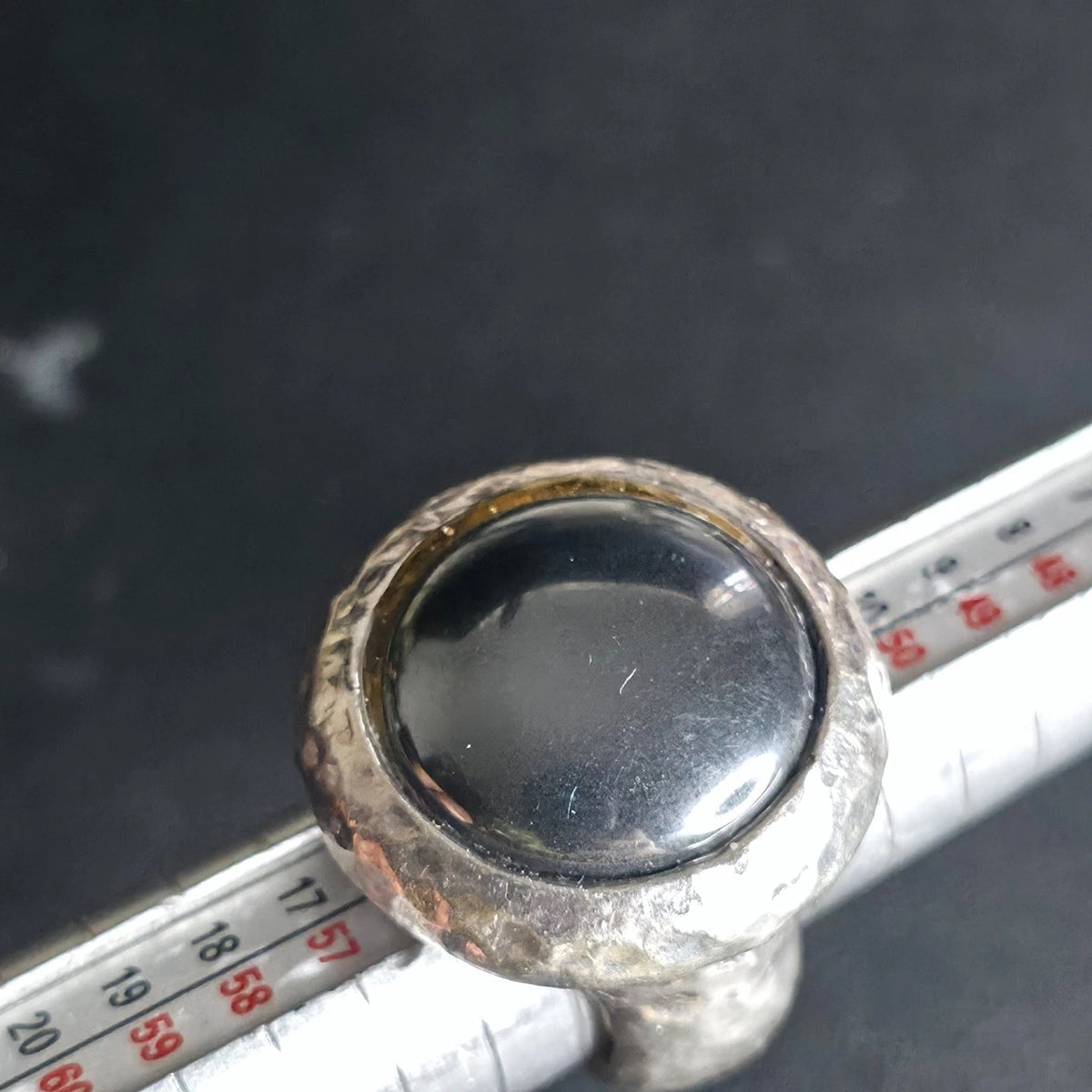 Sterling Silver Hematite Ring Size 7 Chunky Hammered Statement 925