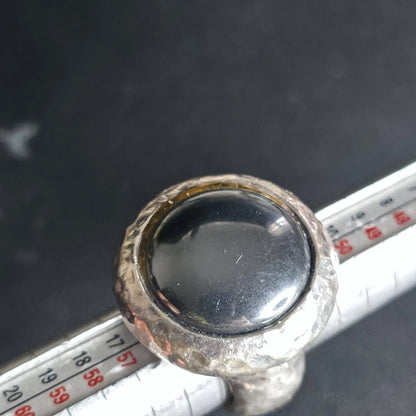 Sterling Silver Hematite Ring Size 7 Chunky Hammered Statement 925