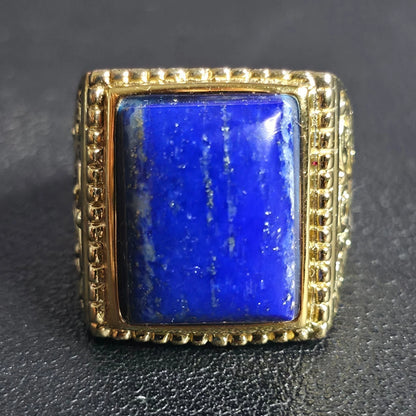 Gold Over Sterling Silver Lapis Lazuli Ring Size 8 Rectangle Ornate BBJ 925
