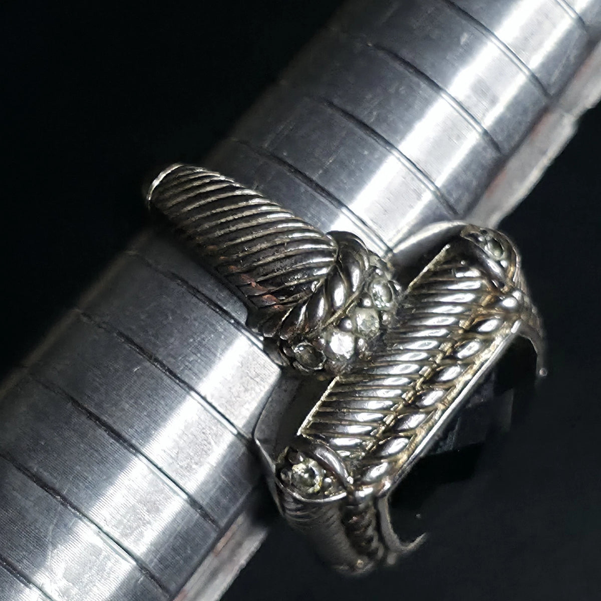 Judith Ripka Sterling Silver Black Onyx Ring Checkerboard CZ Accents Size 7.75