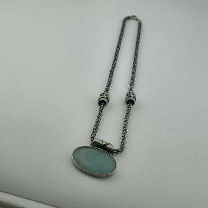 Sterling Silver Necklace 16" Ancient Roman Byzantine Empire Glass Pendant 44.7g
