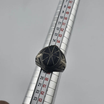 Vintage Sterling Silver Black Onyx Signet Ring Size 8 Inlay Sunburst Patina