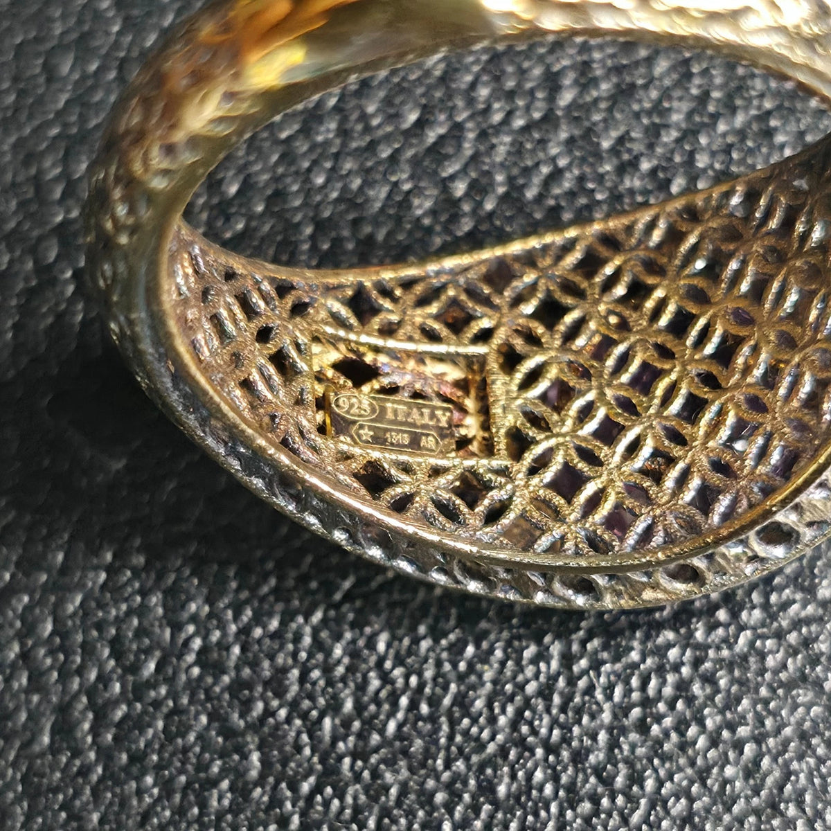 Sterling Silver Art Deco Filigree Dome Ring Purple-Pink Stone Sz 9
