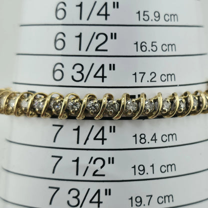 14k Yellow Gold 1.50CT Round Cut Diamond "S" Link S Figure Tennis Bracelet 7"
