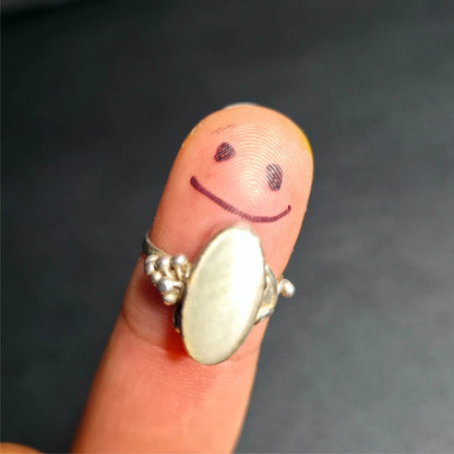 Sterling Silver 925 Milky White Oval Cabochon Ring 8.5 Statement