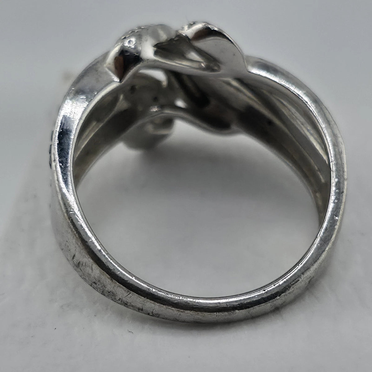 Sterling Silver Blue & Clear Stone Wave Ring Size 7 925 Statement Band