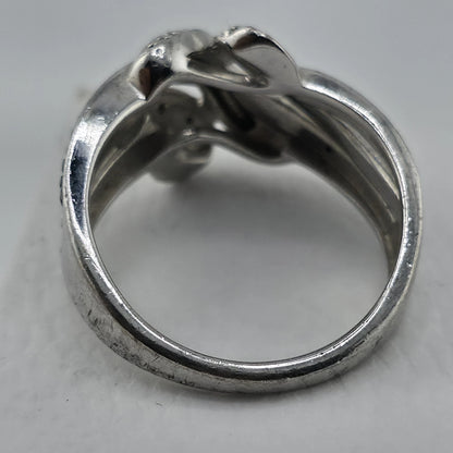 Sterling Silver Blue & Clear Stone Wave Ring Size 7 925 Statement Band