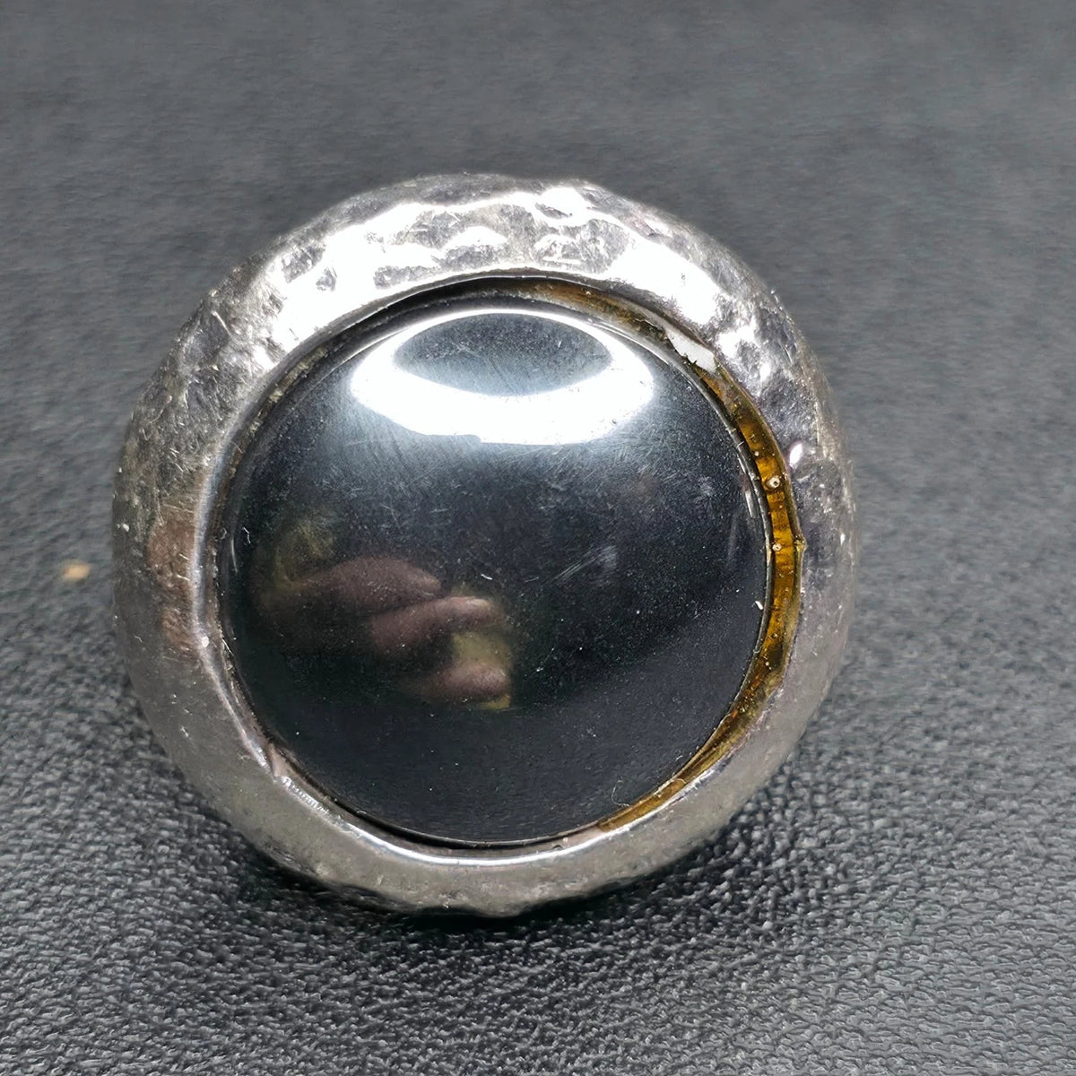 Sterling Silver Hematite Ring Size 7 Chunky Hammered Statement 925