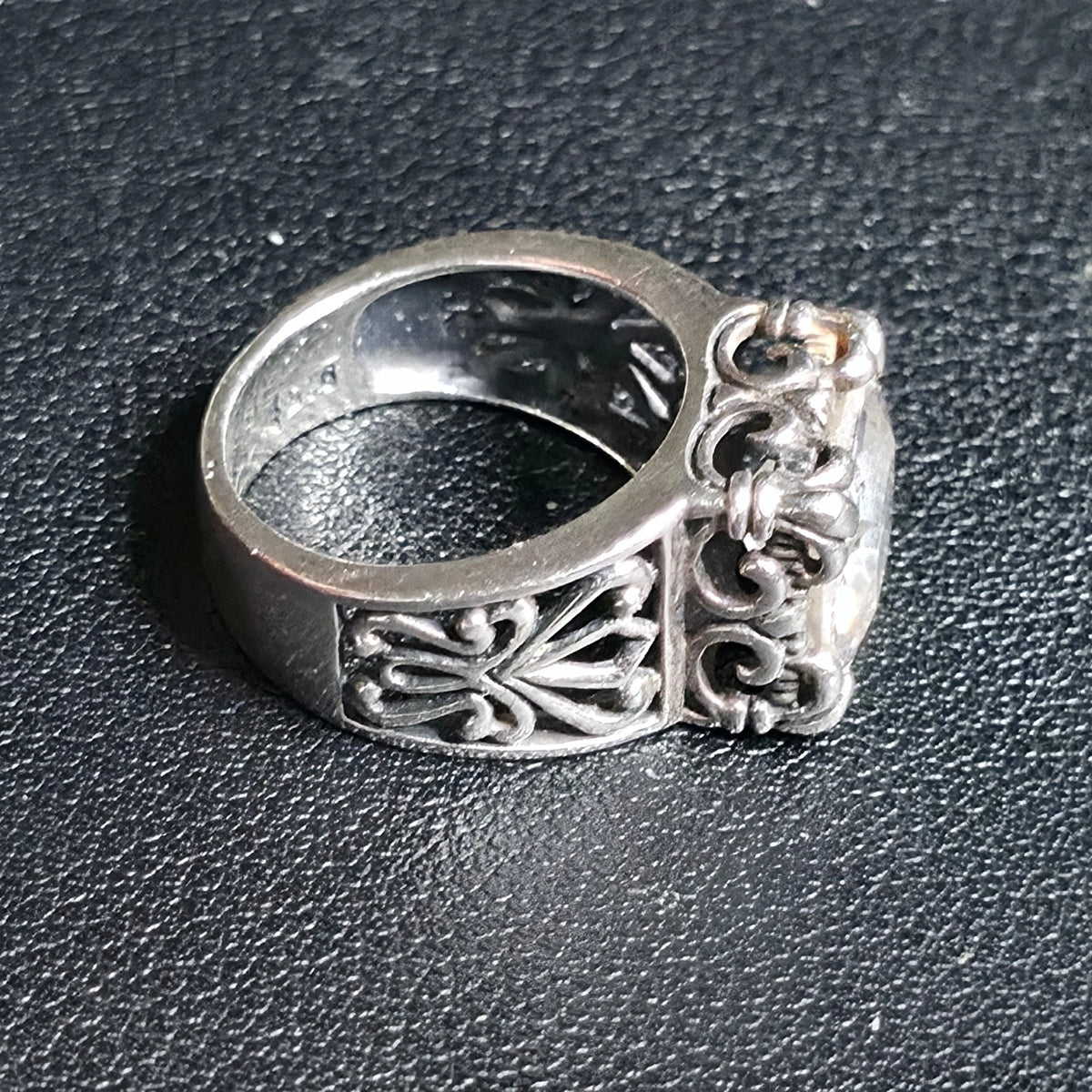 Sterling Silver 925 Filigree Square White Stone Ring Size 8.5