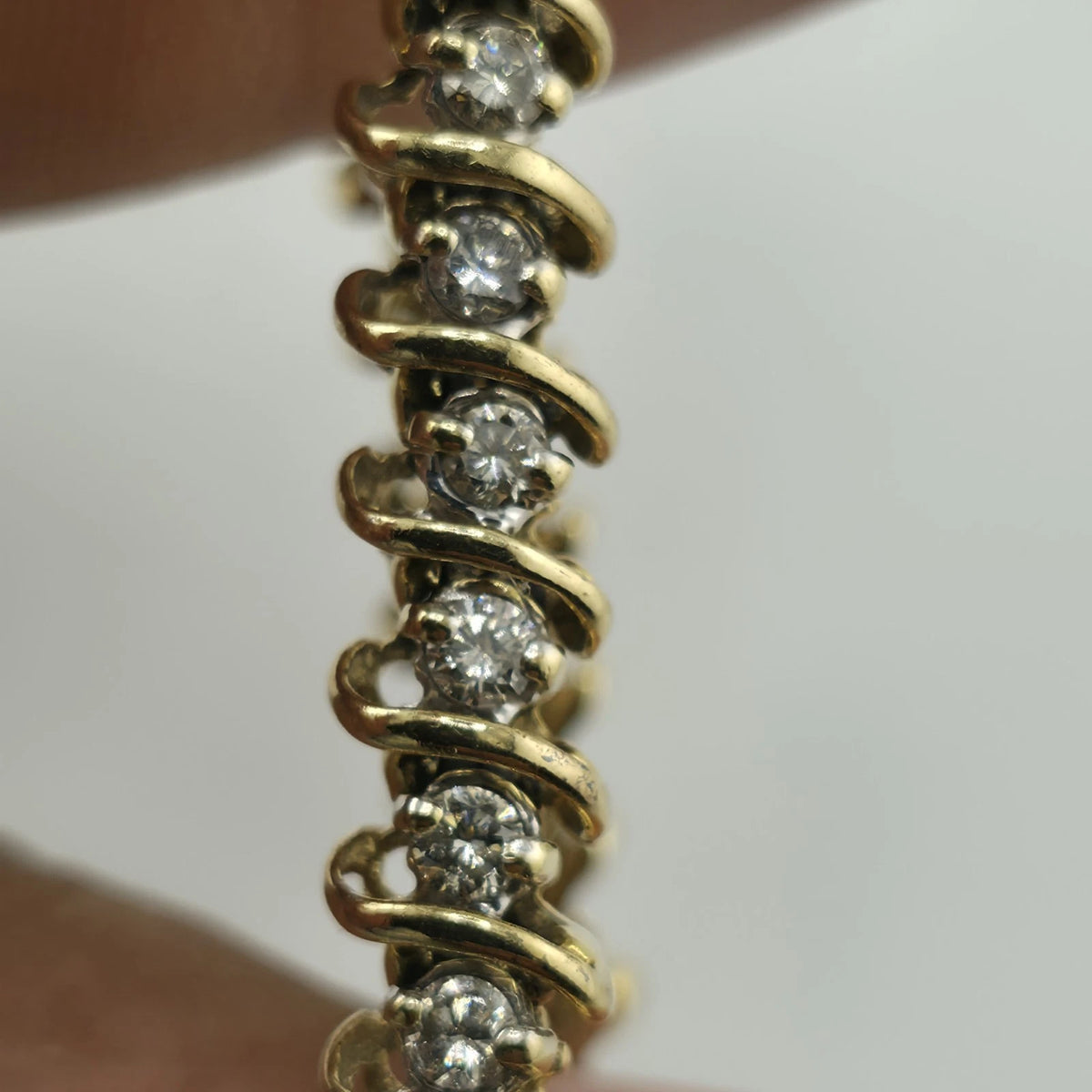 14k Yellow Gold 1.50CT Round Cut Diamond "S" Link S Figure Tennis Bracelet 7"