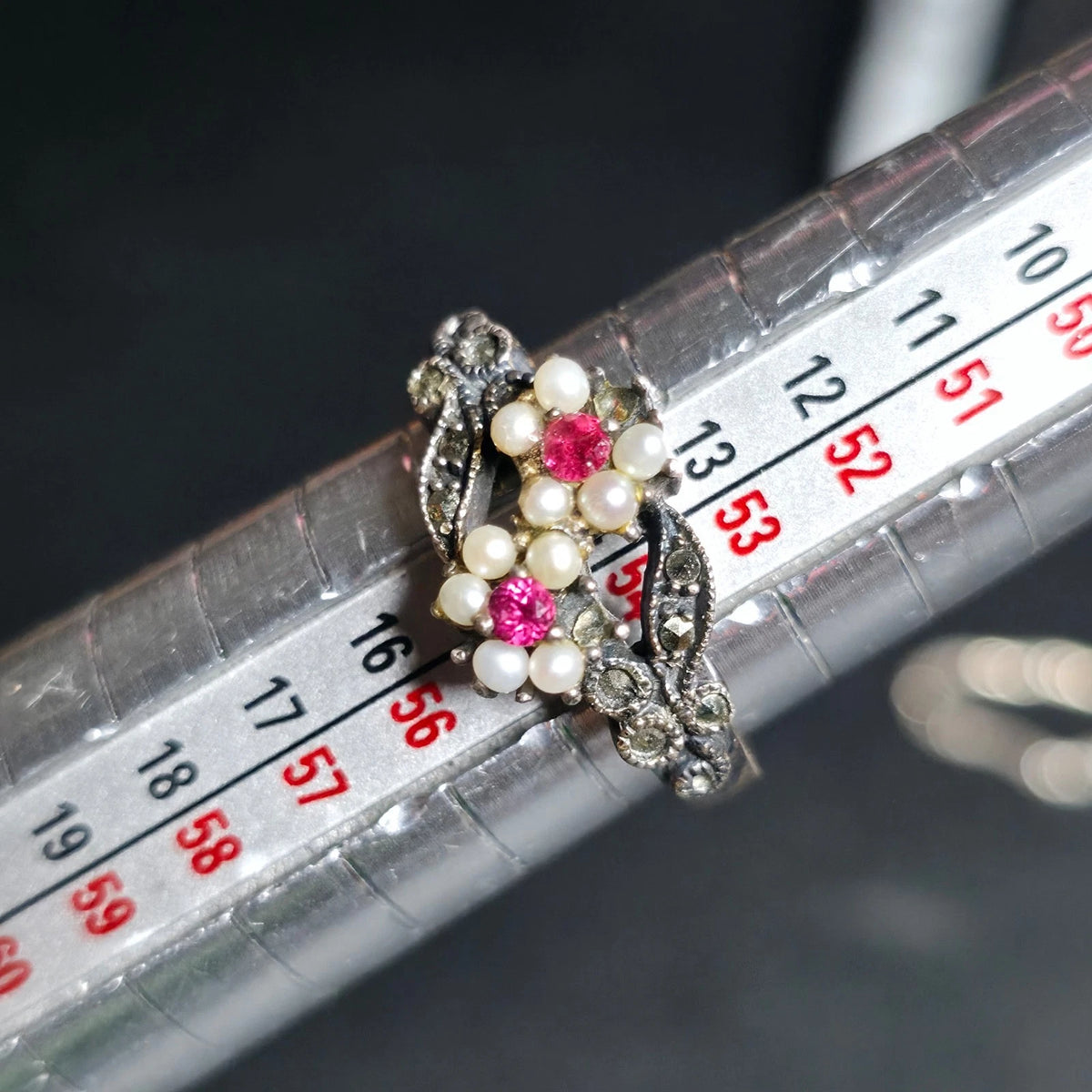 Sterling Silver 925 Pearl Floral Ring Pink Stones Sz 7 One Stone Missing