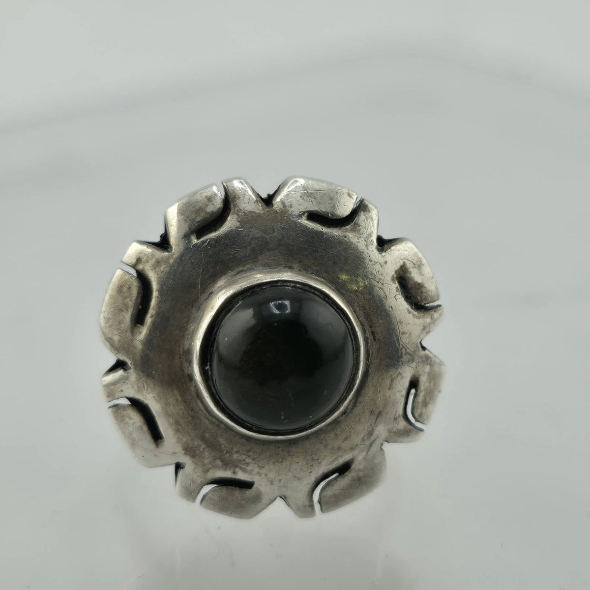 Vintage Mexico 925 Sterling Silver Black Onyx Sunburst Statement Ring Size 4.7