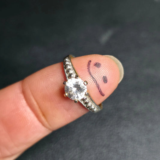 Sterling Silver Gold Tone Solitaire Ring Round Clear Stone Engagement Style Sz 9