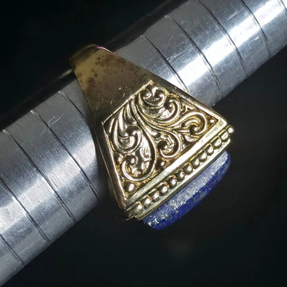 Gold Over Sterling Silver Lapis Lazuli Ring Size 8 Rectangle Ornate BBJ 925