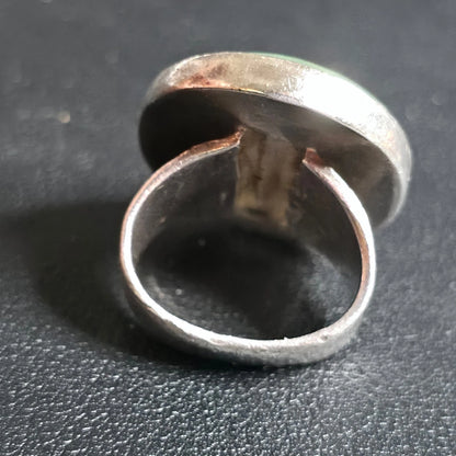 Sterling Silver Green Stone Oval Ring Size 6 Stamped 950 Wide Band