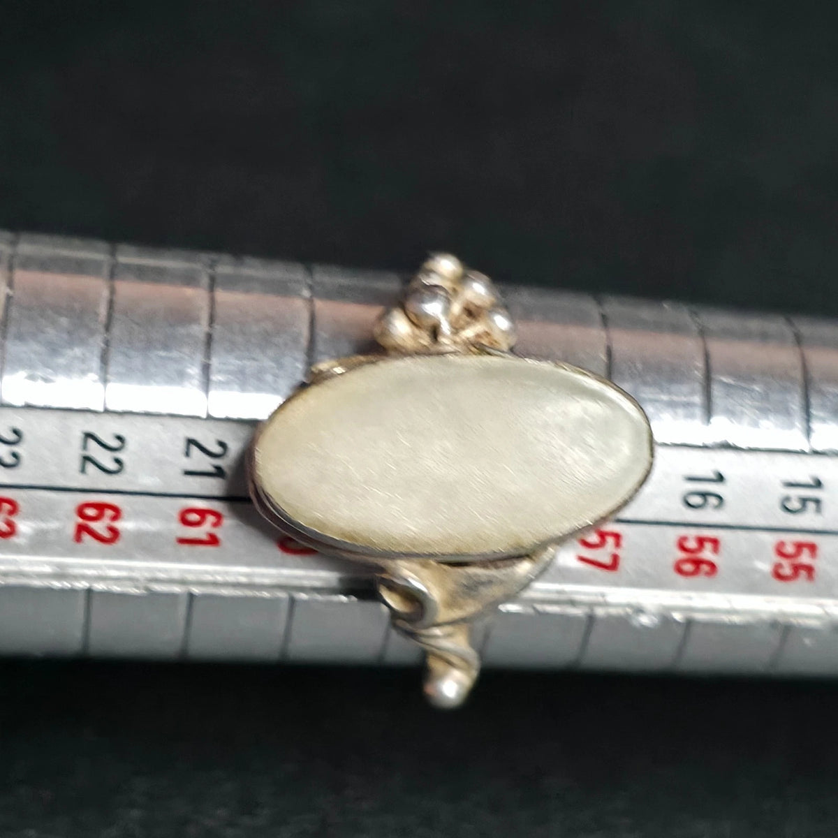 Sterling Silver 925 Milky White Oval Cabochon Ring 8.5 Statement
