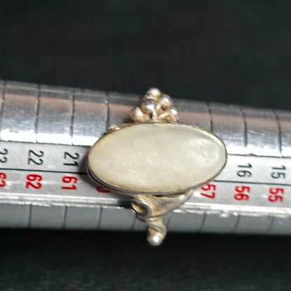 Sterling Silver 925 Milky White Oval Cabochon Ring 8.5 Statement