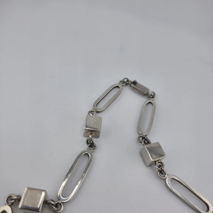 Vintage Sterling Silver 925 Mexico Geometric Cube Oval Link Necklace 80g 23"