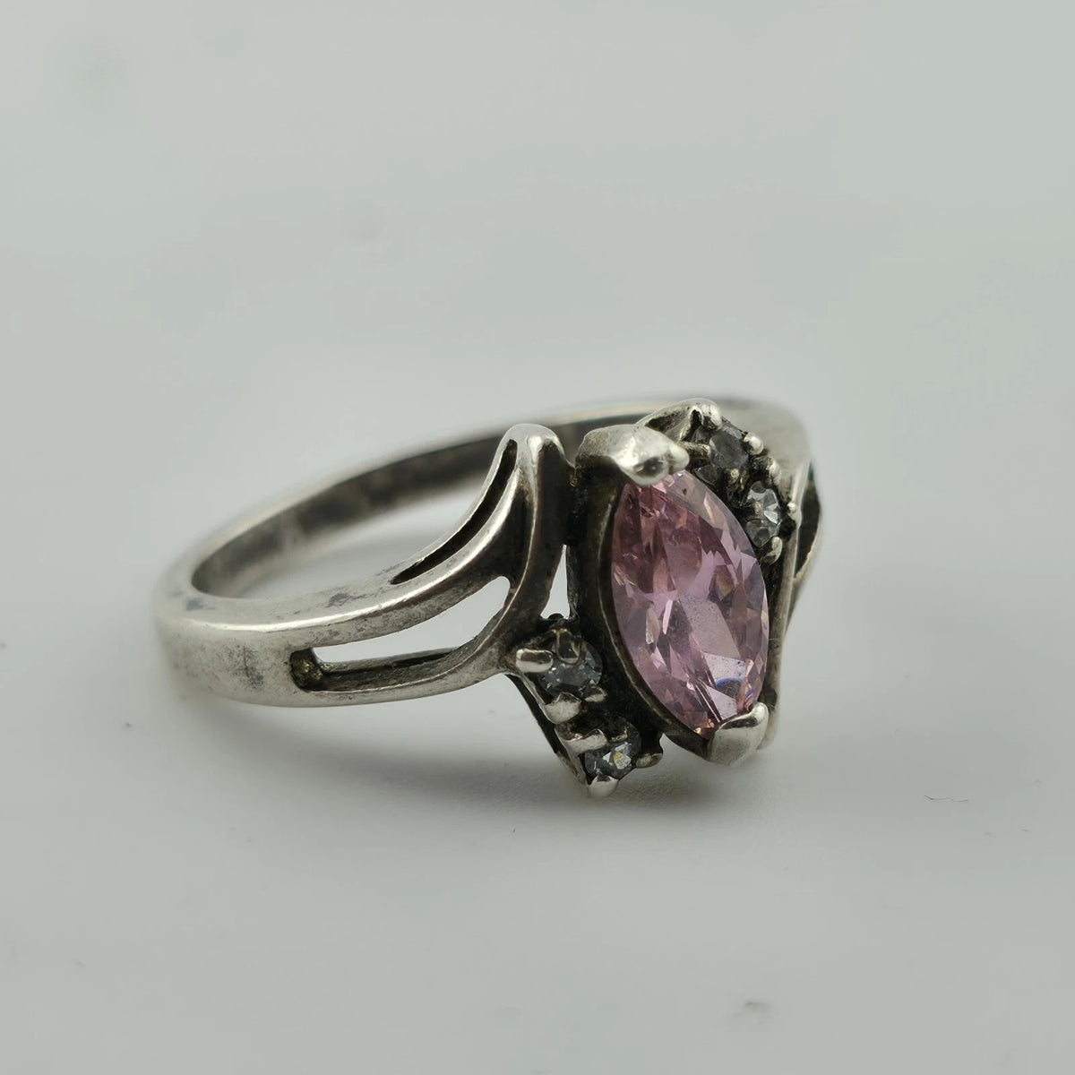 Sterling Silver 925 Marquise Cut Pink CZ Stone Ring Avon Size 8.75