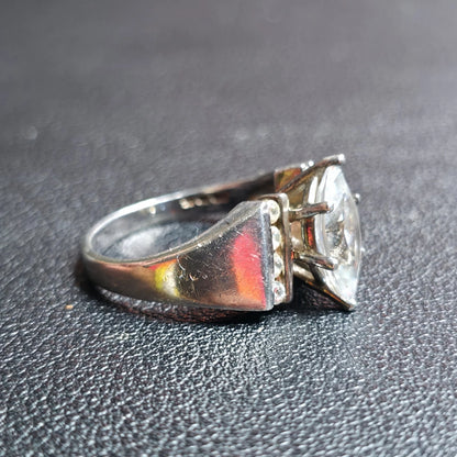Sterling Silver Marquise Clear Stone Wide Tapered Band Ring Channel Set