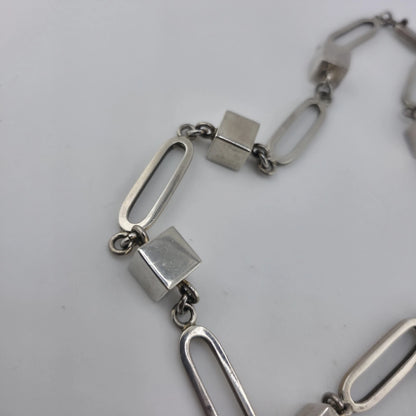 Vintage Sterling Silver 925 Mexico Geometric Cube Oval Link Necklace 80g 23"
