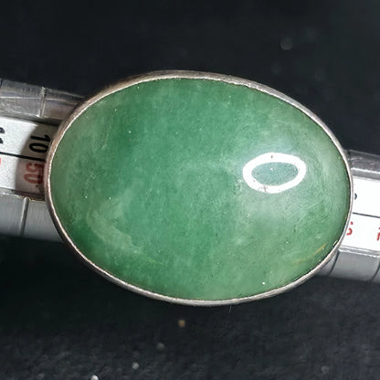Sterling Silver Green Stone Oval Ring Size 6 Stamped 950 Wide Band