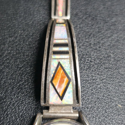 Earl Plummer Navajo Sterling Silver Opal Inlay Watch Bracelet Native American