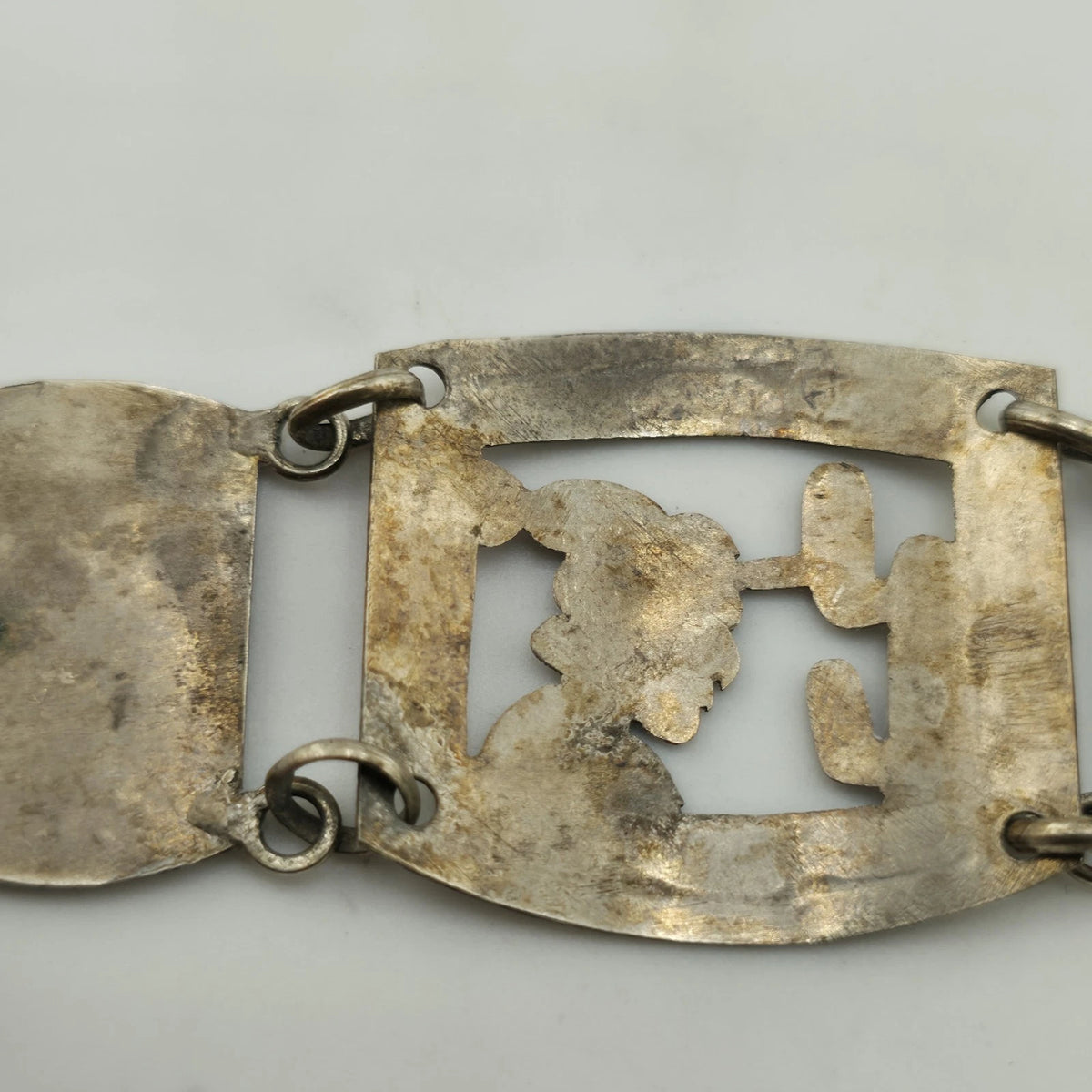 Vintage Sterling Peruvian Story Panel Link Bracelet Cultural Motif Design 15.5g