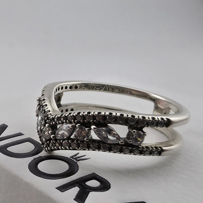 Pandora Sparkling Marquise Double Wishbone Ring Sterling Silver Size 8.5 Retired