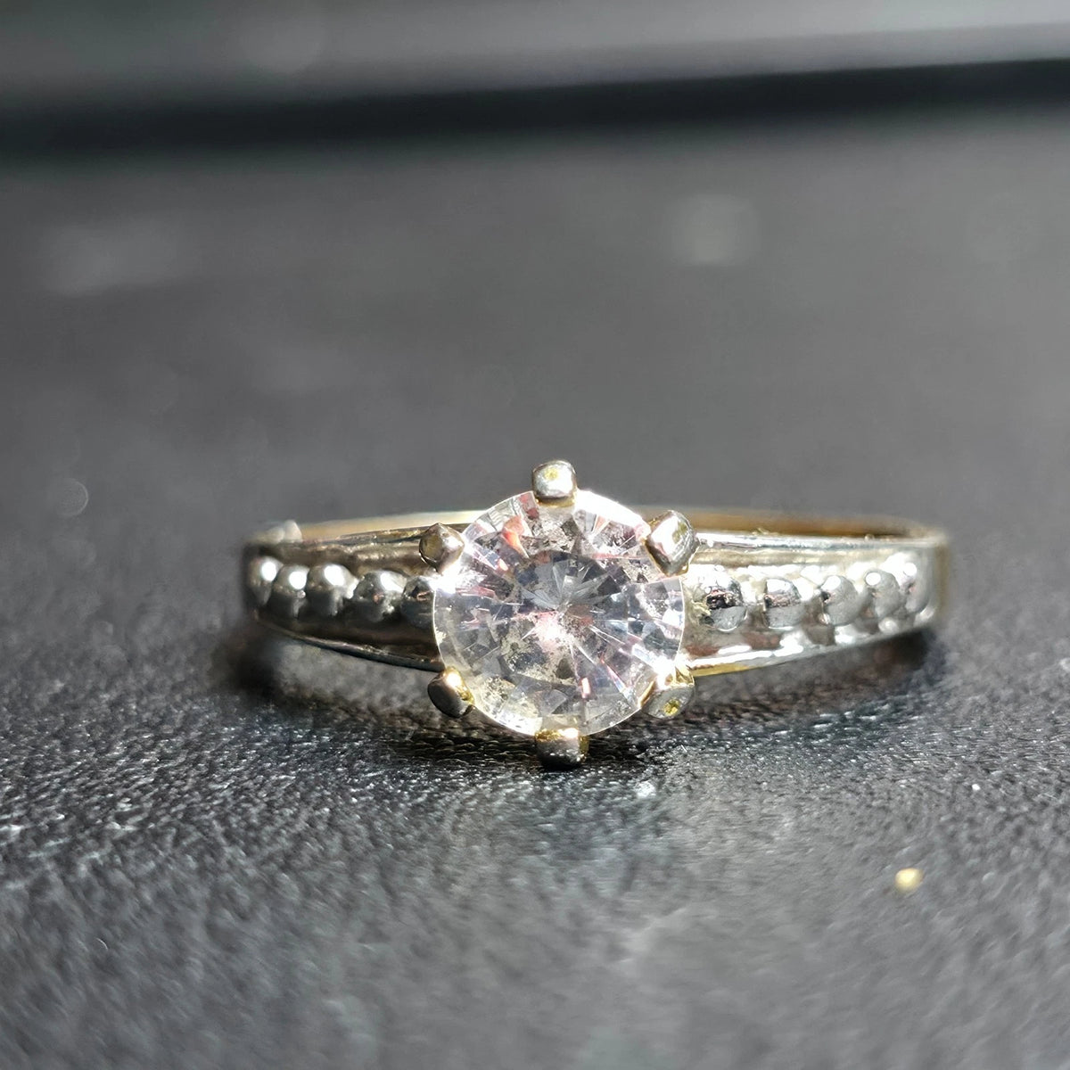 Sterling Silver Gold Tone Solitaire Ring Round Clear Stone Engagement Style Sz 9