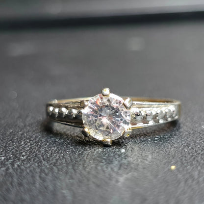 Sterling Silver Gold Tone Solitaire Ring Round Clear Stone Engagement Style Sz 9