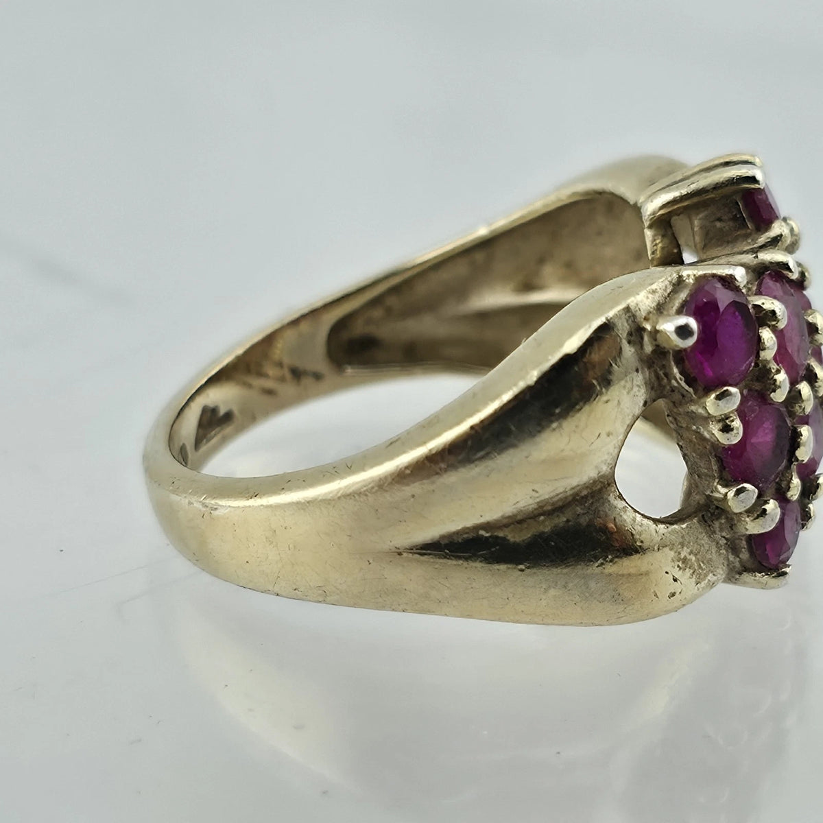 Vintage 925 Sterling Silver Gold Tone Ruby Cluster Ring Size 7 Thailand