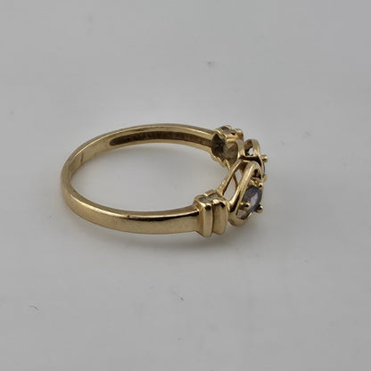 10K Yellow Gold Heart Ring Amethyst Purple Stones Vintage Size 6.75