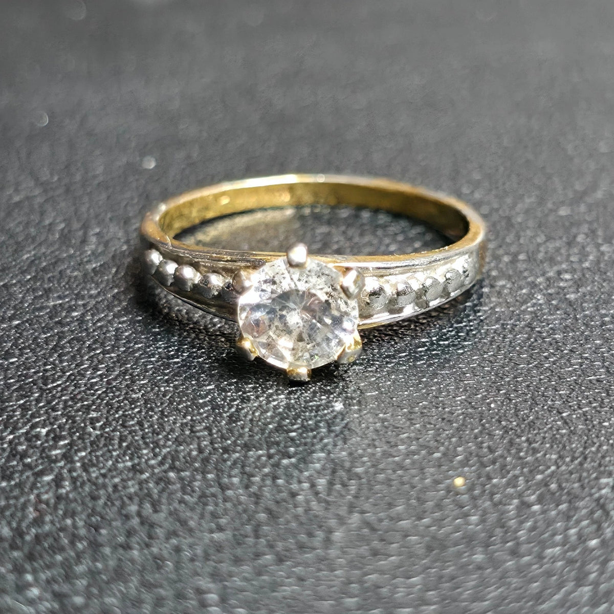 Sterling Silver Gold Tone Solitaire Ring Round Clear Stone Engagement Style Sz 9