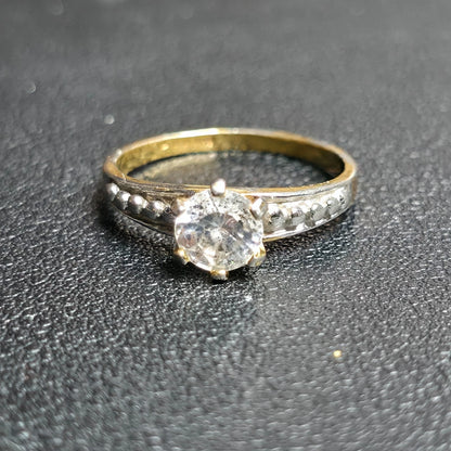 Sterling Silver Gold Tone Solitaire Ring Round Clear Stone Engagement Style Sz 9