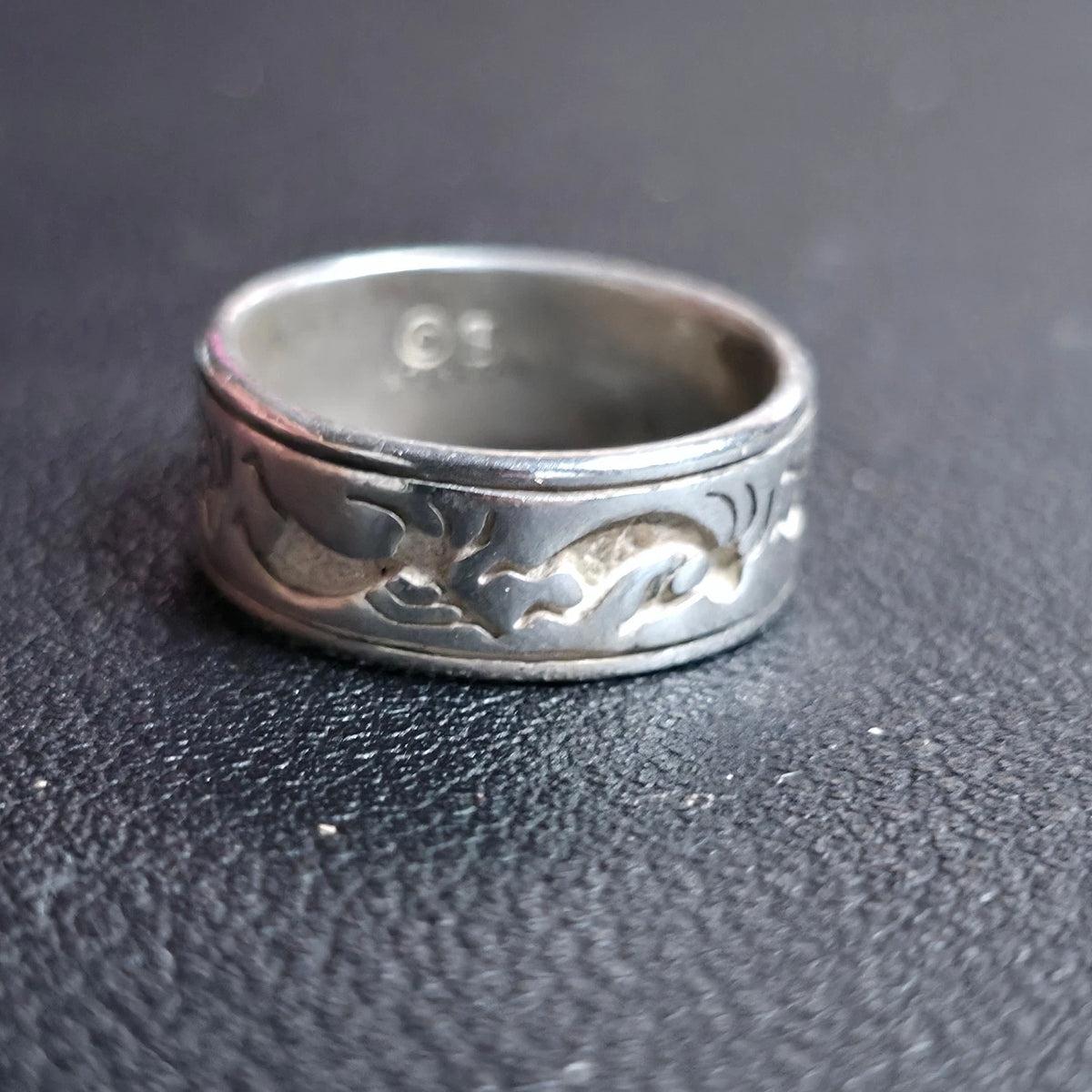 Sterling Silver Kokopelli Carved Floral Scroll Wide Band Ring 925 Sz 5.5