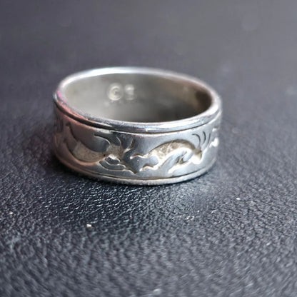 Sterling Silver Kokopelli Carved Floral Scroll Wide Band Ring 925 Sz 5.5