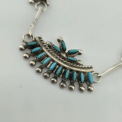 Vintage EDDAKIE Sterling Silver Turquoise Necklace Native American 14" 12g Zuni