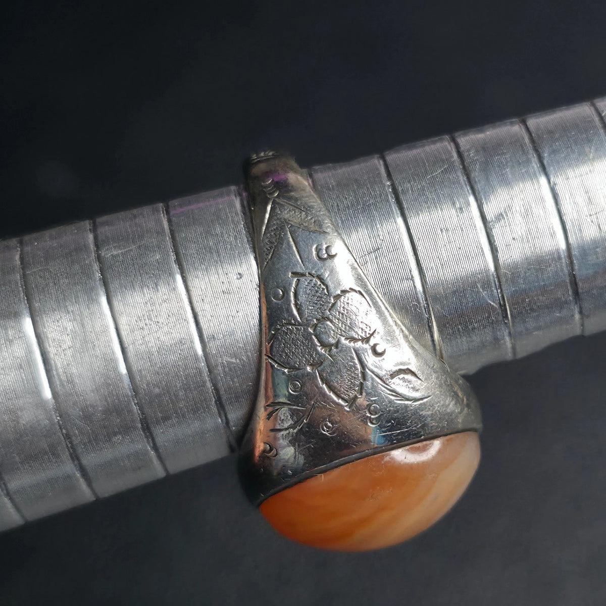 Sterling Silver Handmade Yemeni AQEEQ Kabadi Agate Ring Sz 7.75 Floral Band