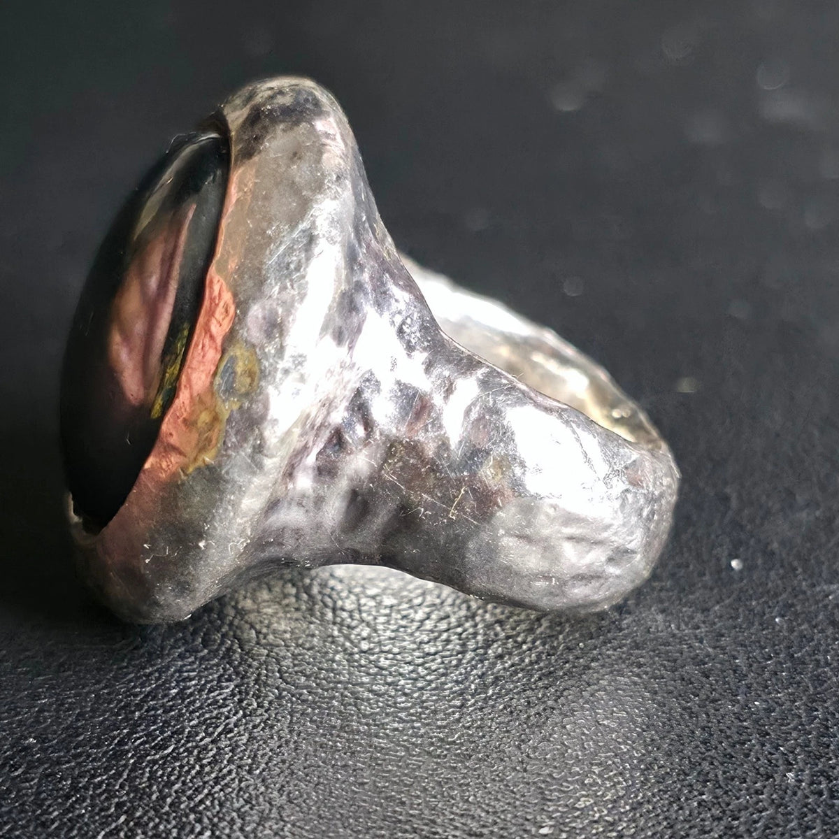 Sterling Silver Hematite Ring Size 7 Chunky Hammered Statement 925
