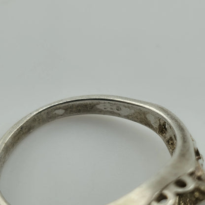 Sterling Silver 925 Large Clear Stone Ring Filigree Heart Vintage Size 7.5