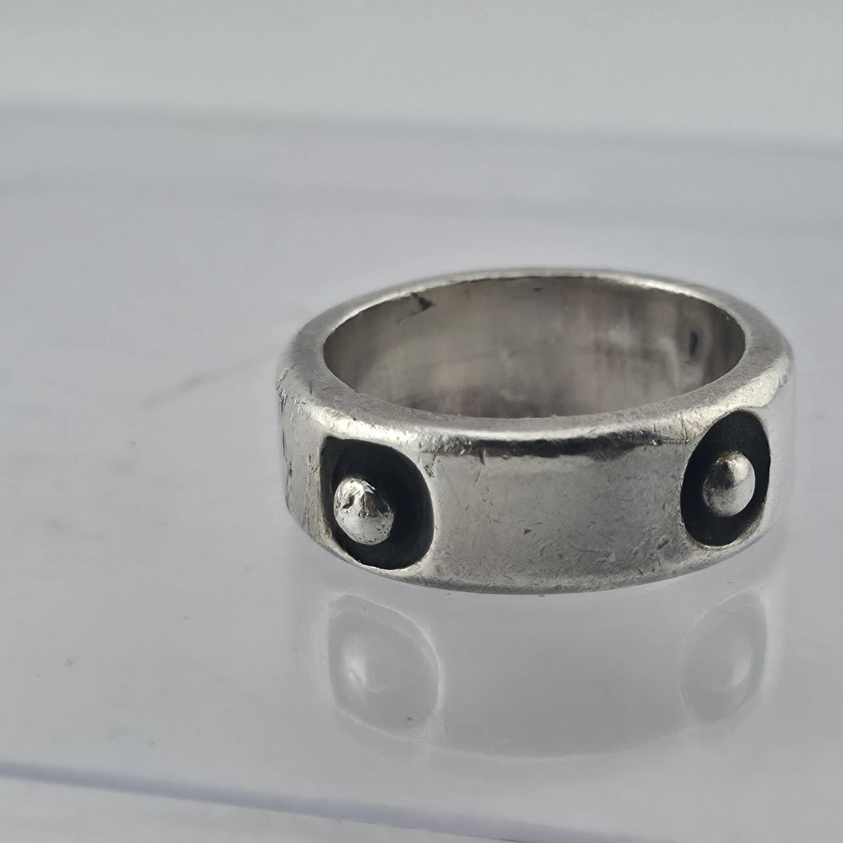 Sterling Silver Wide Band Ring Size 10.5 Oxidized Rivet Stud Modernist Unisex