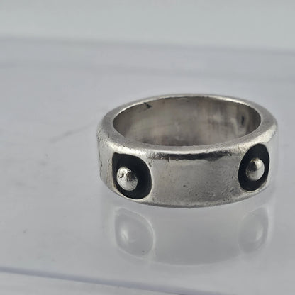 Sterling Silver Wide Band Ring Size 10.5 Oxidized Rivet Stud Modernist Unisex