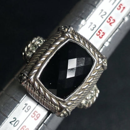 Judith Ripka Sterling Silver Black Onyx Ring Checkerboard CZ Accents Size 7.75
