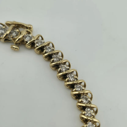 14k Yellow Gold 1.50CT Round Cut Diamond "S" Link S Figure Tennis Bracelet 7"