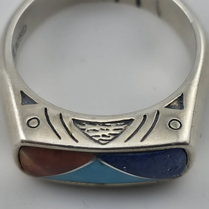 Carolyn Pollack Relios Sterling Silver Inlay Ring Size 7 Lapis Turquoise Coral