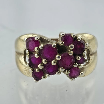 Vintage 925 Sterling Silver Gold Tone Ruby Cluster Ring Size 7 Thailand