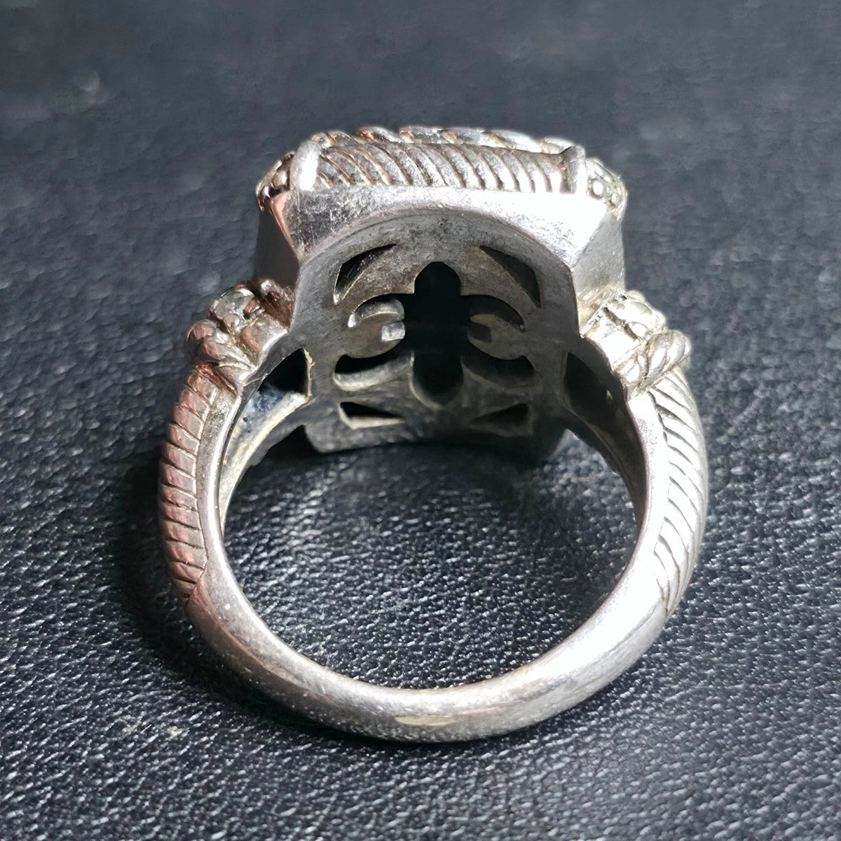 Judith Ripka Sterling Silver Black Onyx Ring Checkerboard CZ Accents Size 7.75