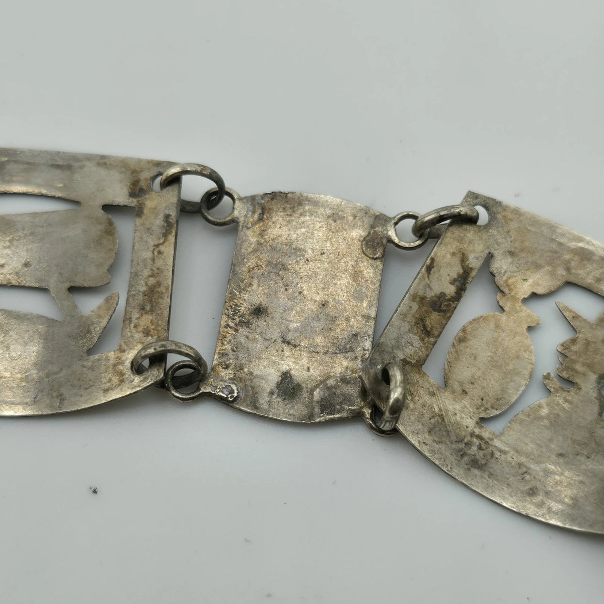Vintage Sterling Peruvian Story Panel Link Bracelet Cultural Motif Design 15.5g