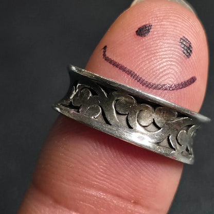 Sterling Silver 925 Ornate Spinner Band Ring Filigree Size 8